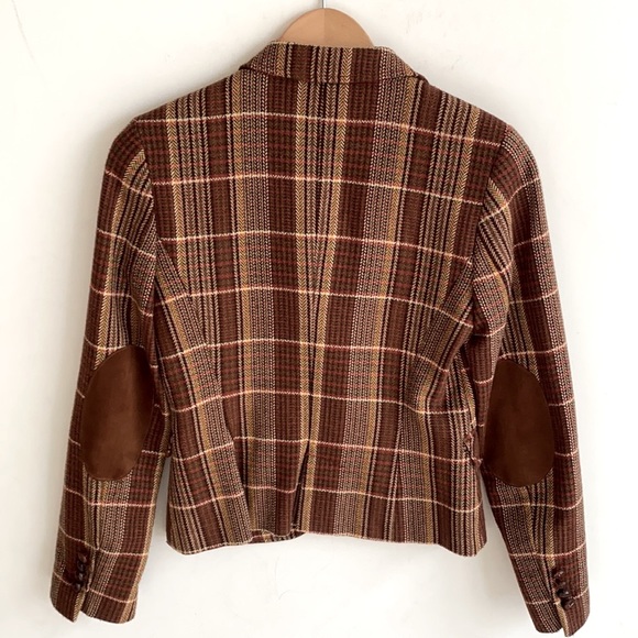 Zara Basic Brown Wool Blend Tweed Blazer with Velvet Elbow Pads, Size S - Picture 10 of 13